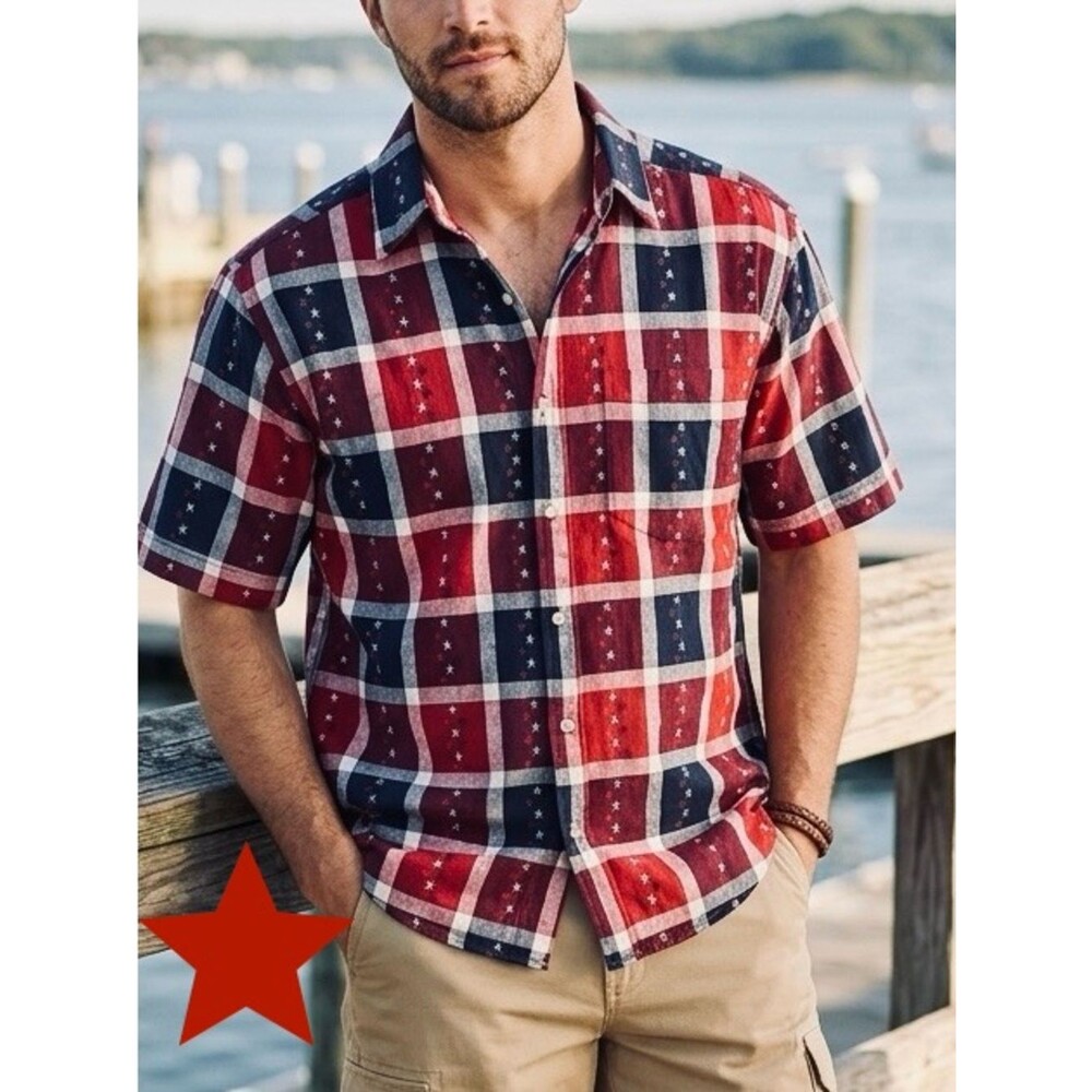 Vintage 90s Company Red & Navy Plaid Short-Sleeve Button-Down Shirt